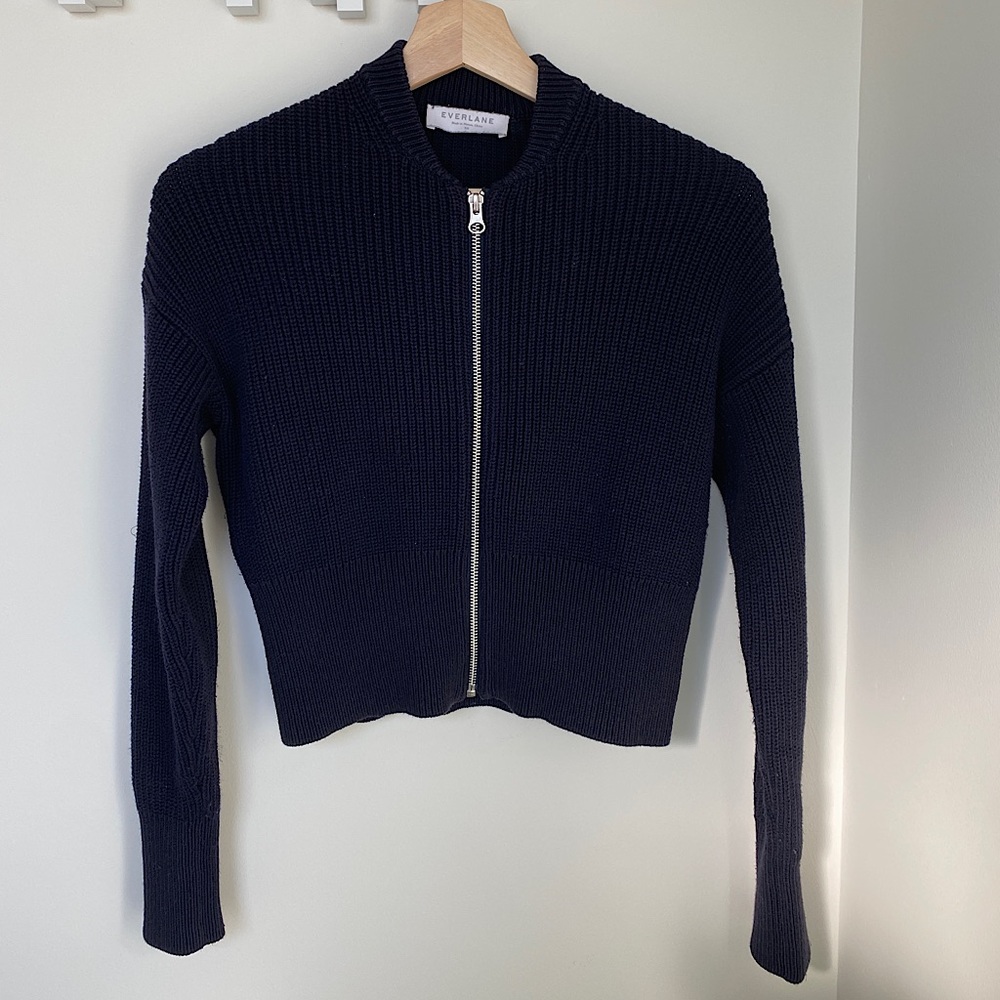 Everlane Cropped Zip Up Sweater Black